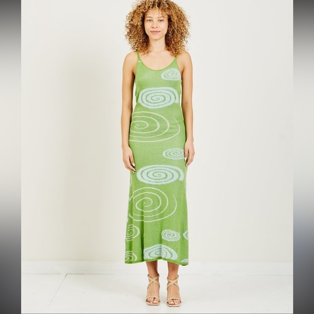 House of Sunny Olive THE GALAXY HOCKNEY MIDI DRESS in Swirl Green US 6 $138